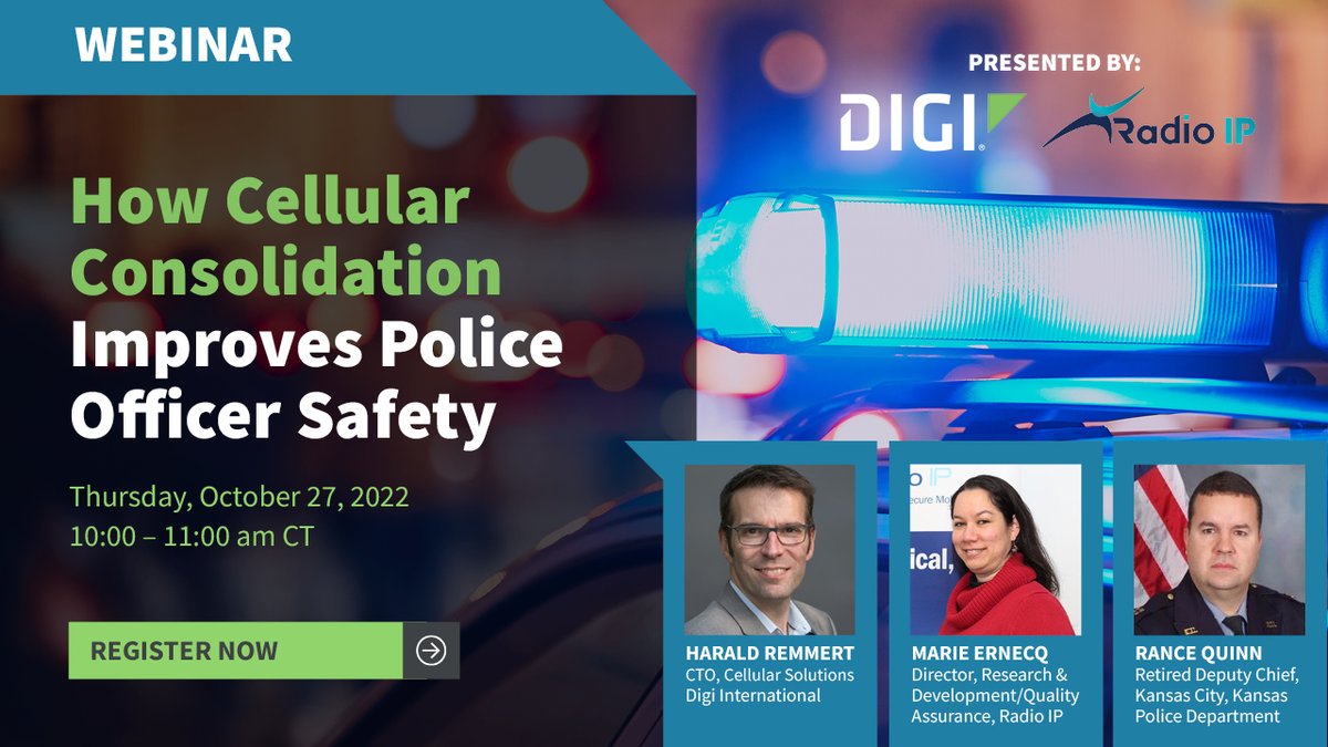 digidotcom's tweet photo. Have you registered? We go live with a great #webinar on Thursday, October 27 to talk about cellular #connectivity for #police officers, vehicles, cameras and more. Join Digi and @RadioIP! Register here: https://t.co/Iz9gyIrDFN #policeofficers #emergencyresponse https://t.co/OxoauRgwB9