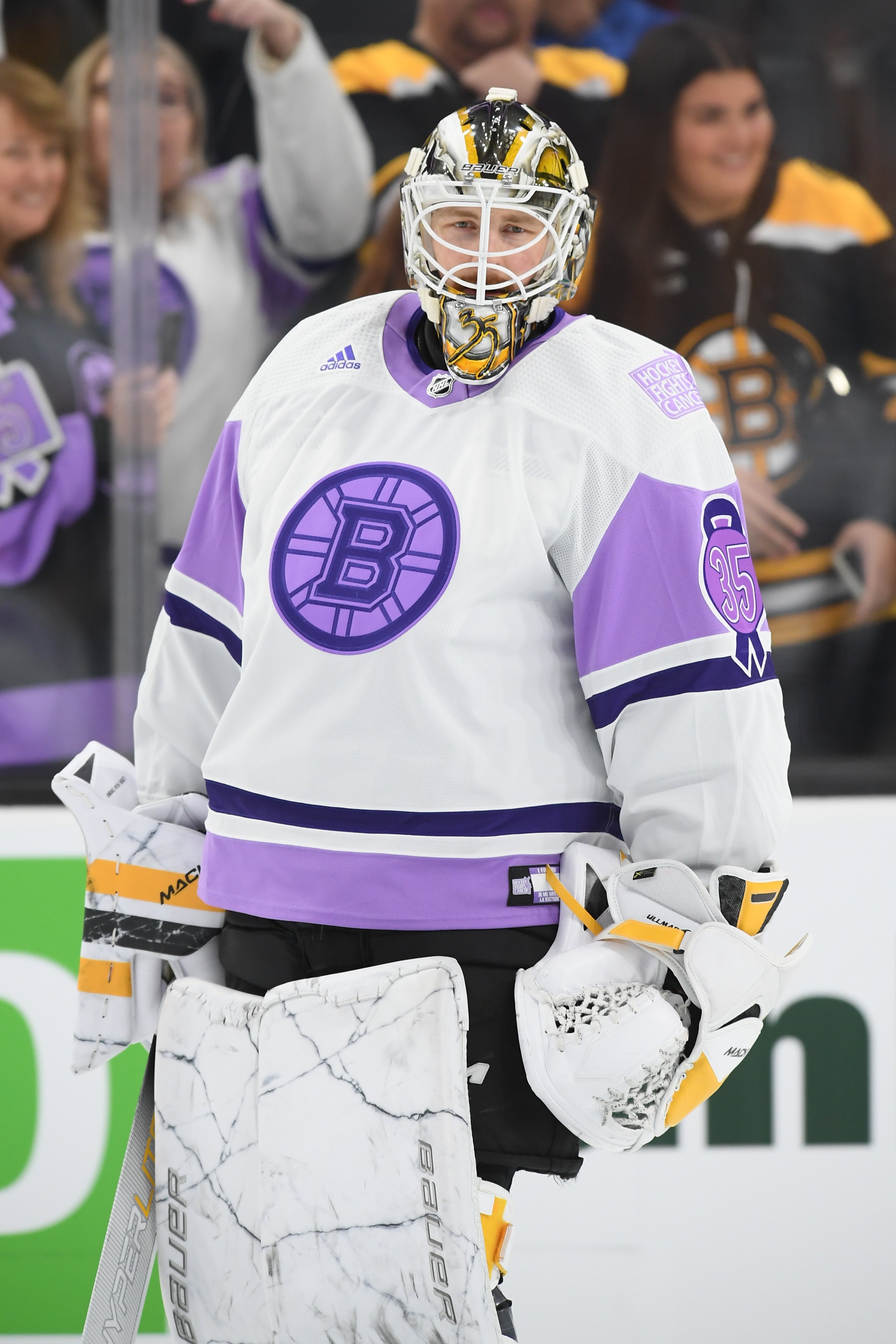 Boston Bruins on X: #NHLBruins wearing purple warmup jerseys for  #HockeyFightsCancer Night  / X