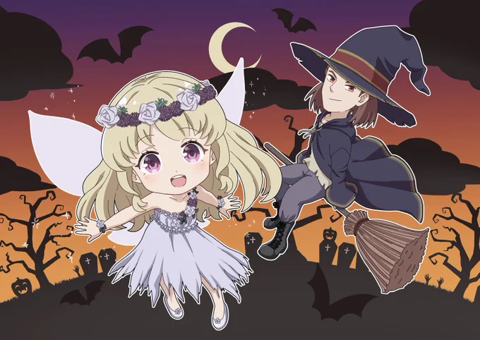 相方が描いたハロウィンイラストです。デフォルメキャラでも器用に描きこなす人です(ृ'͈ ᵕ `͈ ृ ) #イラスト #ハロウィン 