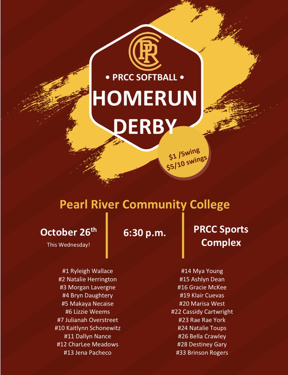 PearlRiverSB's tweet photo. Our Homerun Derby Wildcat Softball Team Fundraiser is 𝗧𝗼𝗺𝗼𝗿𝗿𝗼𝘄 𝗡𝗶𝗴𝗵𝘁! Come out & Watch your favorite Wildcat(s) hit dingers!!
🗓️THIS WEDNESDAY: October 26th
⏰ 6:30 pm
📍PRCC Sports Complex
#RRR #TheRiver #WildcatSoftball #DubCats #HomerunDerby2022 https://t.co/DAYpzNQvsK