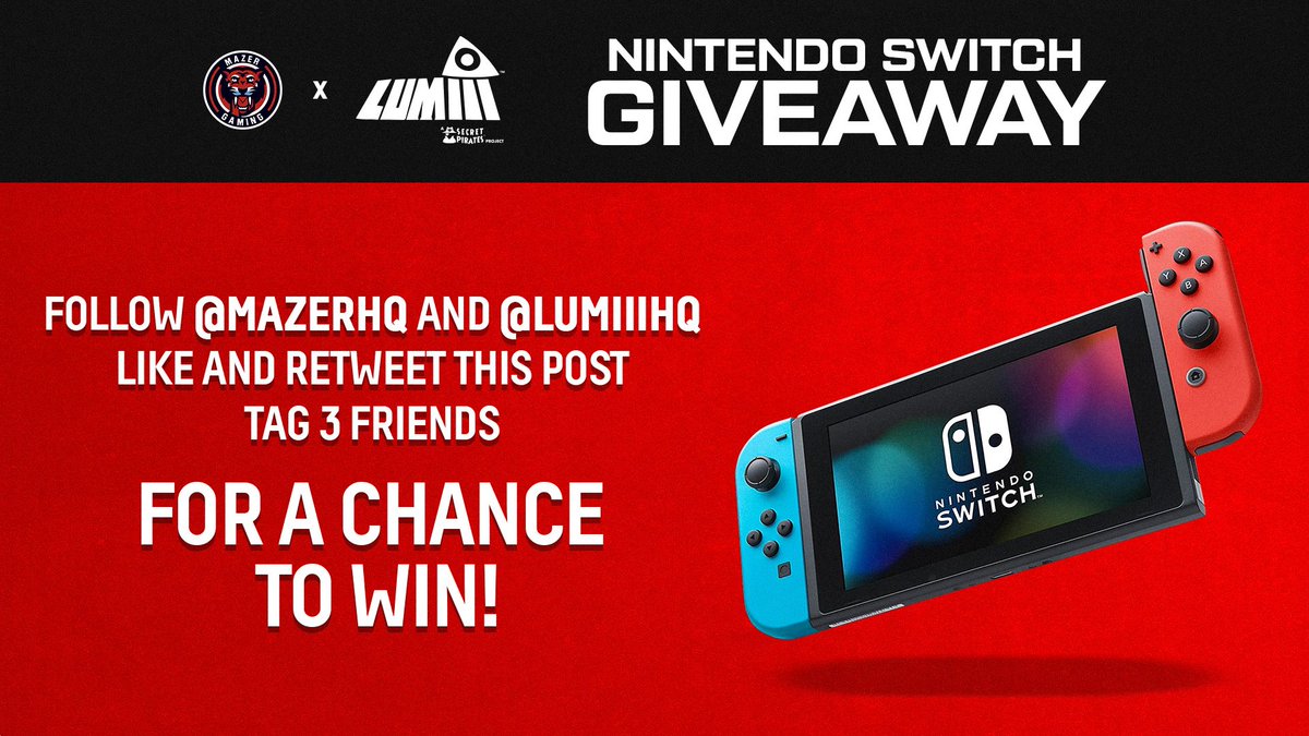 MazerHQ's tweet photo. We’re teaming up with @lumiiihq to giveaway a brand new Nintendo Switch! 🔥 

To enter: 
- Like and RT this post 
- Follow @lumiiihq &amp; @MazerHQ 
- Tag 3 people below 

#MazerUp 🐅 https://t.co/xHj59aur1l