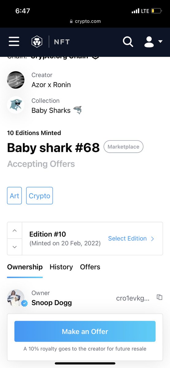 ceojae1983's tweet image. And here we have shark#68 by artist @romain3152 who was the first 100 artists here on the @cryptocomnft platform and who’became a trend on thisplatform and 4 them and himself here as you c snoopdog was privileged to show love and purchase number 10 here I have #1make meur offer??