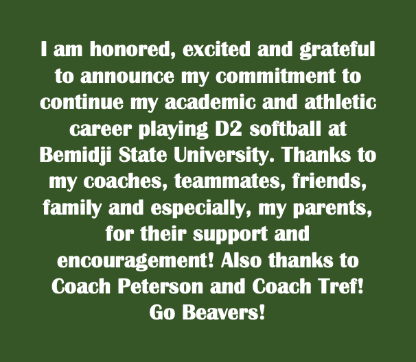 rylierasmussen1's tweet photo. I have verbally committed to continue my academic and athletic career playing D2 softball at BSU! Go Beavers!
@JPetersen23 @jjjtref @ShowtimeSports1 @MNRenegadesSB @LSHSsoftball_ https://t.co/wBzf0nDB1P