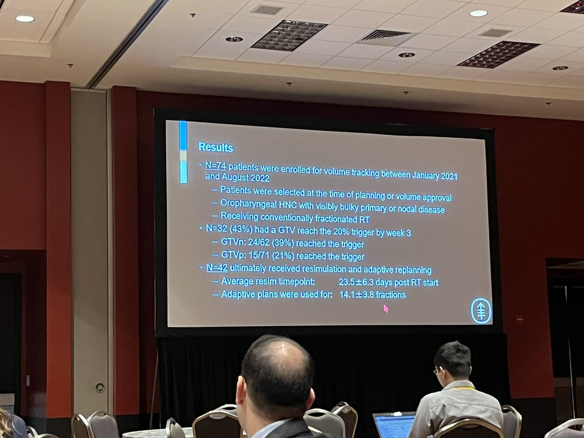 safaviaa's tweet photo. VERY cool study by Dr. Aliotta (@MSK_RadOnc PI: @imrtlee) at @ASTRO_org #astro22 on offline ART for oropharynx ca using daily CBCT triggered by GTV delta of 20%+ OR at 3 weeks if <20%. Significant improvement in PTV coverage and OAR sparing. #hncsm #radonc 
1/2 https://t.co/maPne1lQwP