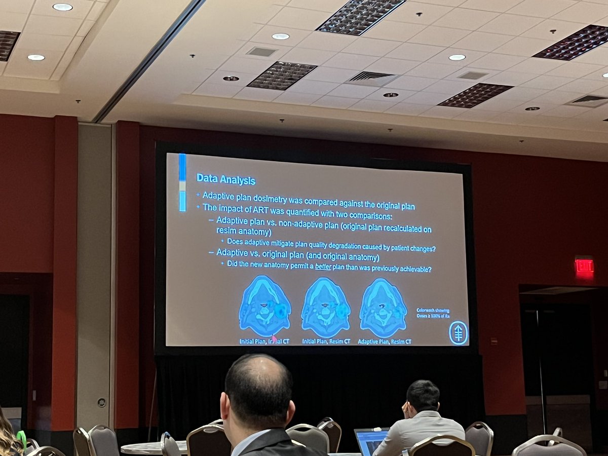 safaviaa's tweet photo. VERY cool study by Dr. Aliotta (@MSK_RadOnc PI: @imrtlee) at @ASTRO_org #astro22 on offline ART for oropharynx ca using daily CBCT triggered by GTV delta of 20%+ OR at 3 weeks if <20%. Significant improvement in PTV coverage and OAR sparing. #hncsm #radonc 
1/2 https://t.co/maPne1lQwP