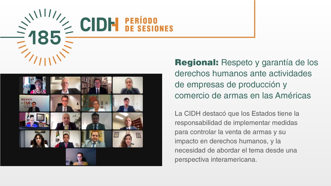 #CIDH #Audiencias | #Regional En audiencia solicitada por #México, organizaciones informaron sobre la necesidad de regulación para combatir tráfico de armas, y responsabilidad de empresas en violaciones a #DerechosHumanos por negligencia. #185PeríodoCIDH⏯️bit.ly/3sxgeUU