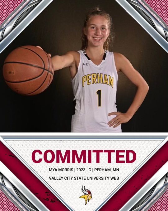 myacarleemorris's tweet photo. I am very excited to announce my commitment to Valley City State University! I want to thank all of my friends, family, coaches, and most importantly God for helping me get to where I am. #GoVikings @ValleyCityWBB @PerhamGBB @WCUHoops @CoachTJSuper https://t.co/DmVCkLdmhV