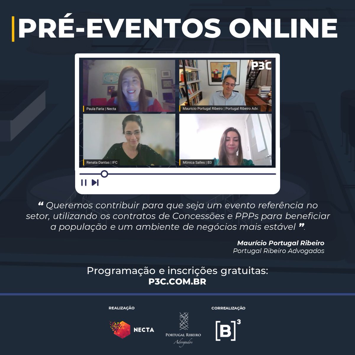 nectainova's tweet photo. Participe dos pré-eventos online do P3C! ⚙

⬇ A transmissão é online e o acesso é gratuito!
Inscreva-se em: https://t.co/rC621AP8bV

🎟 Garanta também seu desconto para participar do principal evento especializado no mercado de PPPs e Concessões: https://t.co/YArT5Ks80a https://t.co/Y0G03Z9aa6