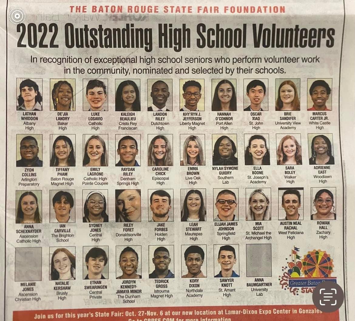 Bulldogs_WCHS's tweet photo. Congratulations to WCHS senior, Marcus Carter, for being recognized by The Baton Rouge State Fair Foundation as one of the 2022 Outstanding High School Volunteers!!!
#InspireTomorrow #BulldogsEXCEL https://t.co/LYh7ncd4VF
