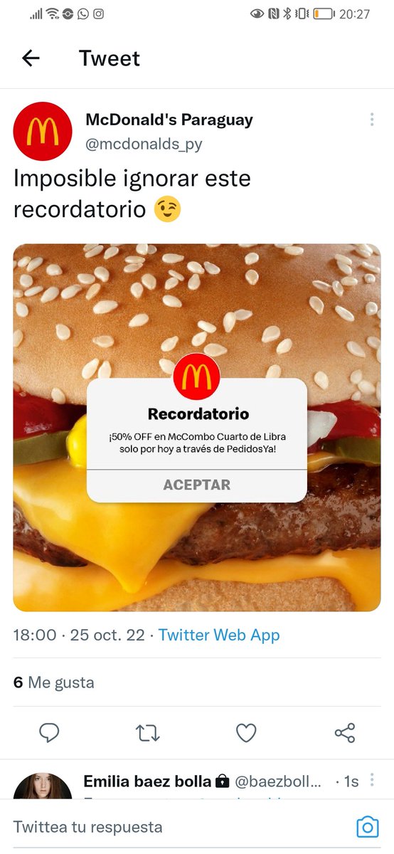 baezbollaemi's tweet photo. Ojo con @mcdonalds_py @PedidosYaPY con la promo de hoy.. No caigan como yo 😊 https://t.co/DEU2Penpz0