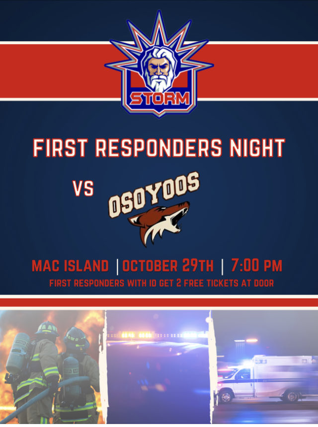 StormKamloops's tweet photo. The McArthur Island Sports Centre will be rocking Saturday October 29. Come join us for First Responders Night. https://t.co/FQ8h3dYdt6