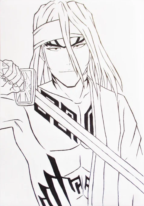 BLEACHの阿散井 恋次の線画(ペン入れ)です🖋 後日、色塗り予定です😌 #BLEACH #阿散井恋次 #アナログ #イラスト #絵描きさんと繫がりたい #illustration
