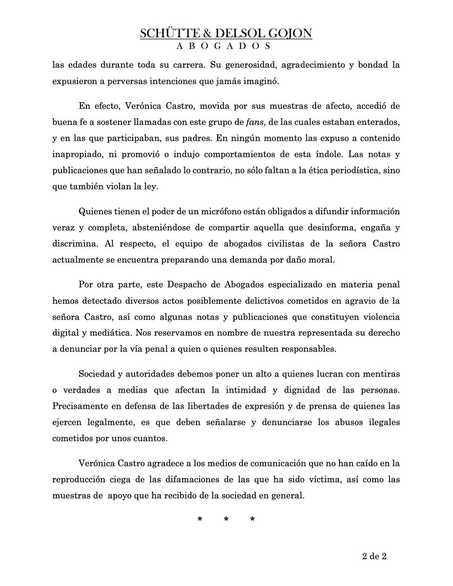 SchutteyDelsol's tweet photo. En representación de @vrocastroficial, este equipo de abogados emitimos el siguiente comunicado. https://t.co/a5KDxjZ2gB