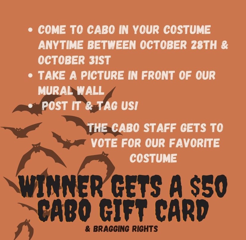 Enter Cabo's Halloween Costume Contest for a chance to win a $50 Cabo gift card! 

#cabofishtaco #halloween #richmond #richmondva