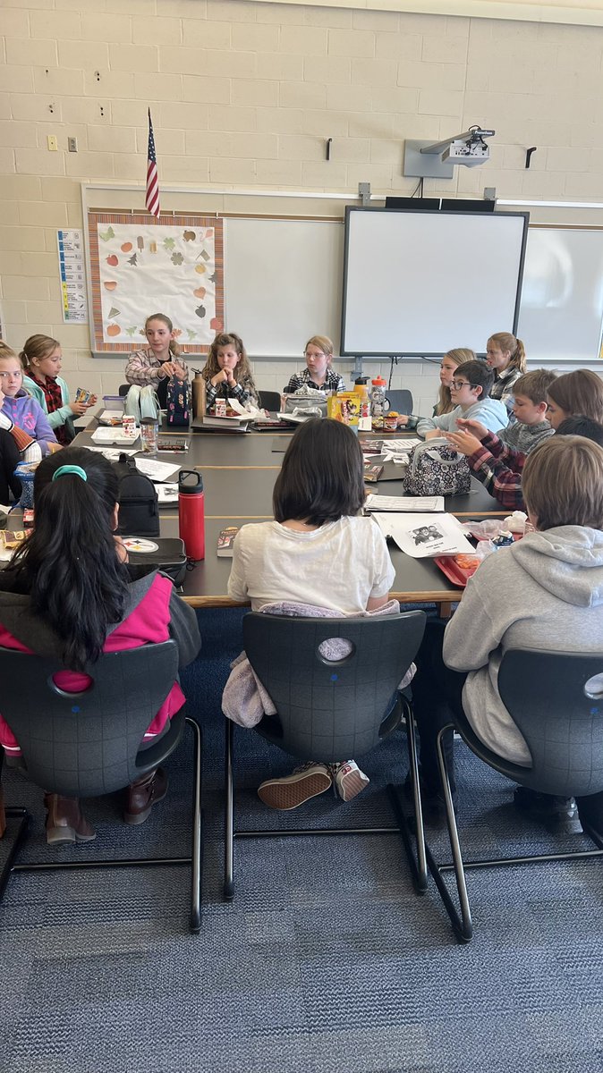 TeamNSIS's tweet photo. Kudos to all students in Mrs. Rinehart’s Tuesday Lunch Bookclub for taking turns sharing their thoughts during a student-led discussion! #guideontheside https://t.co/2GSFHvvLSJ