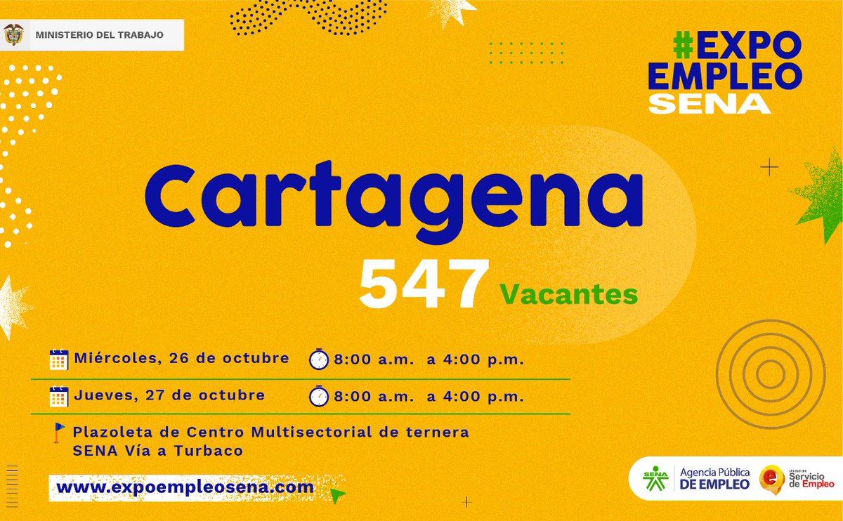 SENAenBolivar's tweet photo. #SENAesEmpleo || En @SENAenBolivar💚, te invitamos a participar de #ExpoEmpleoSENA, se intermediarán 547 vacantes🙋🏽para diferentes perfiles profesionales y se brindará atención presencial en los📍Centros Petroquímico, Náutico, Multisectorial Ternera y en el barrio Nuevo Paraíso. https://t.co/kKMdUHdSeZ
