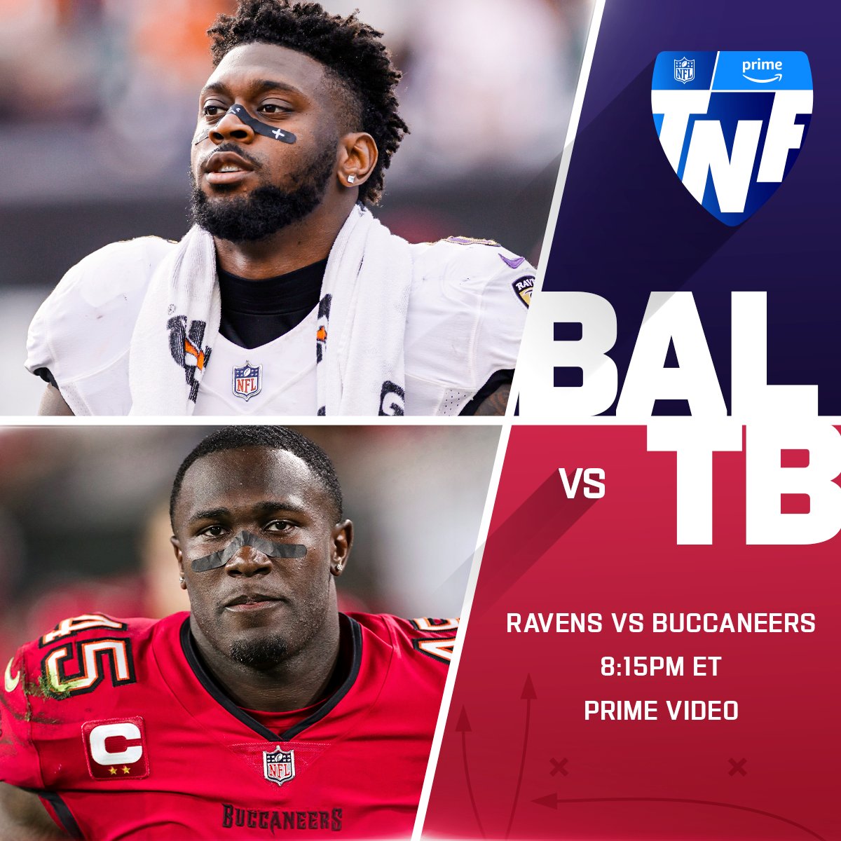 Patrick Queen. Devin White. Can’t wait to watch these LSU linebackers on #TNF. #BALvsTB -- Thursday 8:15pm ET on Prime Video Also available on NFL+ bit.ly/3POvRB0
