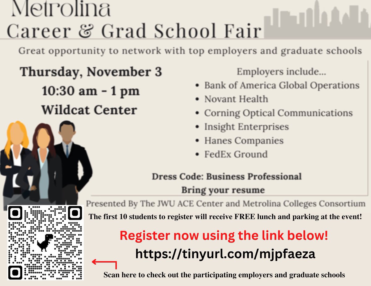 wucareerhelp's tweet photo. YOU ARE INVITED!! The Office of Career Services invites you to participate in the upcoming Metrolina Colleges Career Fair on November 3, 2022. The first 10 students to register will be awarded FREE lunch and parking at the event! REGISTER NOW!! https://t.co/EWSR9mJv1P