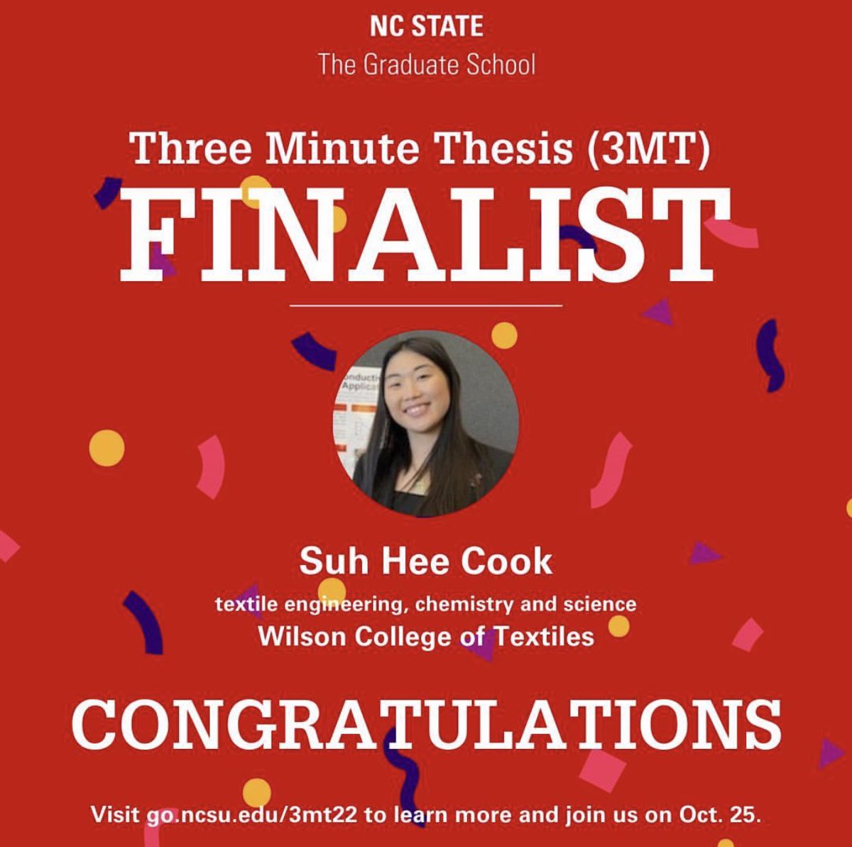 JessicaGluckPhD's tweet photo. Supporting #SuhHee at the #3MT finalist competition this afternoon!! @NCStateWilson @ncsugradschool https://t.co/RsYA7mjiD3