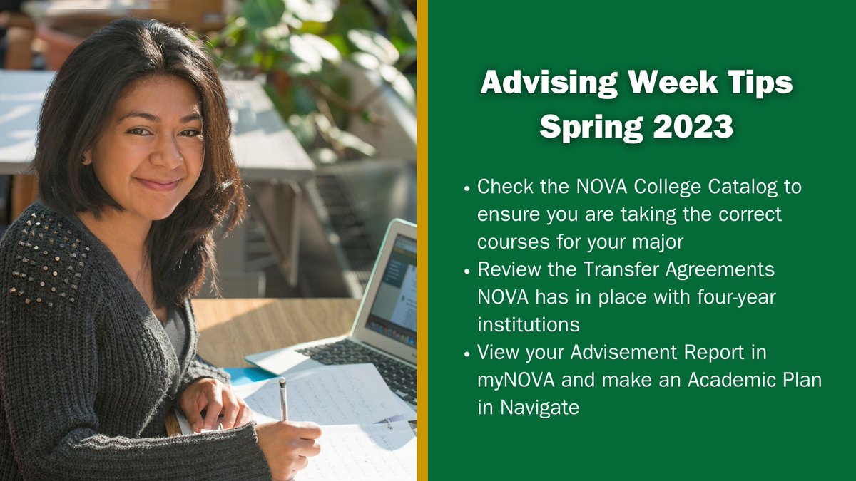 NOVAcommcollege's tweet photo. #AdvisingWeek is here, #NOVANighthawks! Remember to join us this week to prepare for your next semester and beyond. Spring 2023 registration is now open!
See full list of events here: https://t.co/HcwgOUJeTZ https://t.co/Mgf0M3hFDB