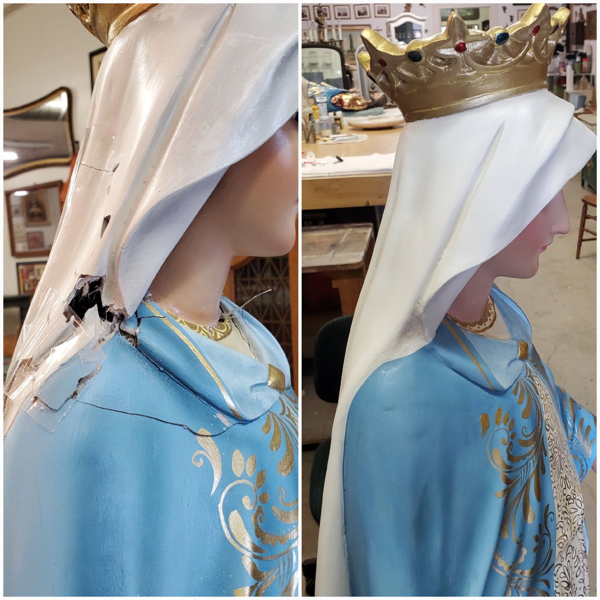 LaPorteVintage's tweet photo. Badly damaged resin statue. Before & after #statuerestoration https://t.co/AKgZswLnDF