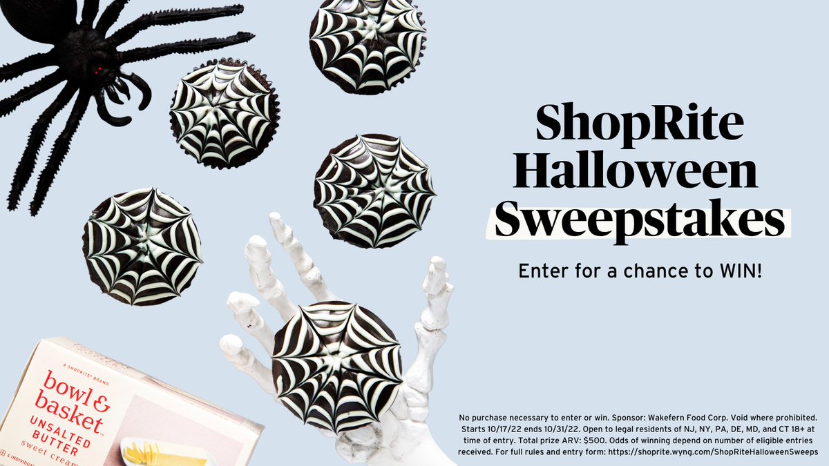 Enter the ShopRite #Halloween Sweepstakes for a chance to win 1 of 5 $100 ShopRite Gift Cards! Click for full rules and entry form: bit.ly/3VZCq7Q #HappyHalloween 📷: krismariebakes (IG)