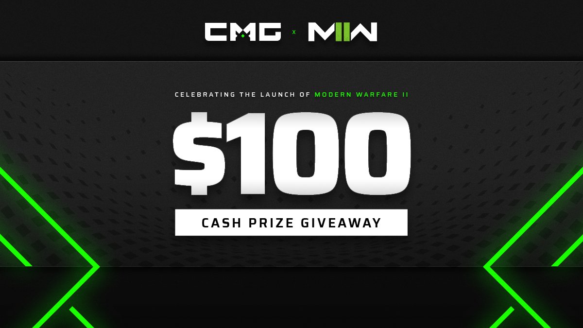 🚨 $100 CMG CASH GIVEAWAY 🚨

HOW TO ENTER: 
1. RT pinned tweet » x.com/CMG_Esports/st…
2. RT &amp; Like this tweet! 
3. Tag 2 friends! GLHF

2 winners of $50 picked tomorrow at 8:00 PM EST! 

#CMG #Giveaway #MWII