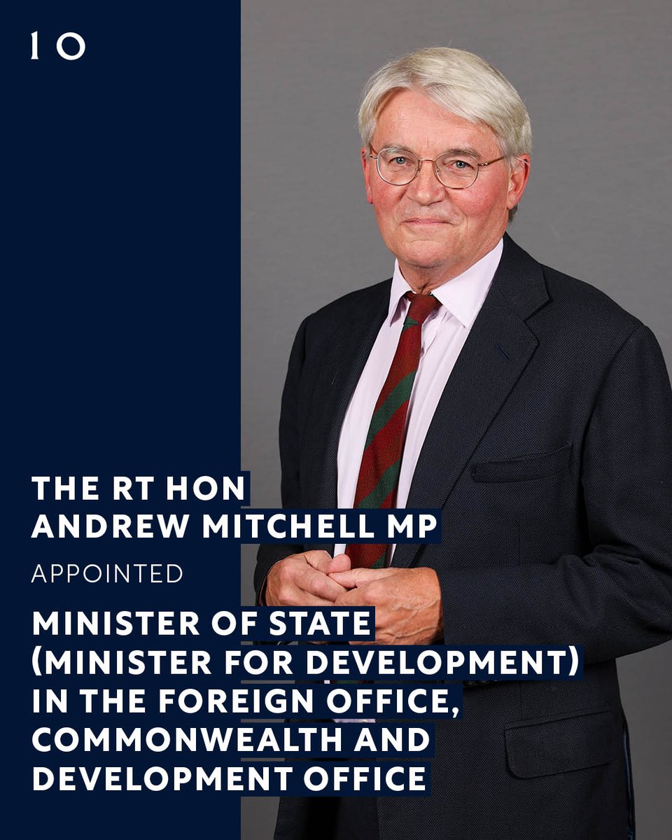 The Rt Hon Andrew Mitchell MP has been appointed a Minister of State (Minister for Development) in the Foreign, Commonwealth and Development Office @FCDOGovUK. He will attend Cabinet. #Reshuffle