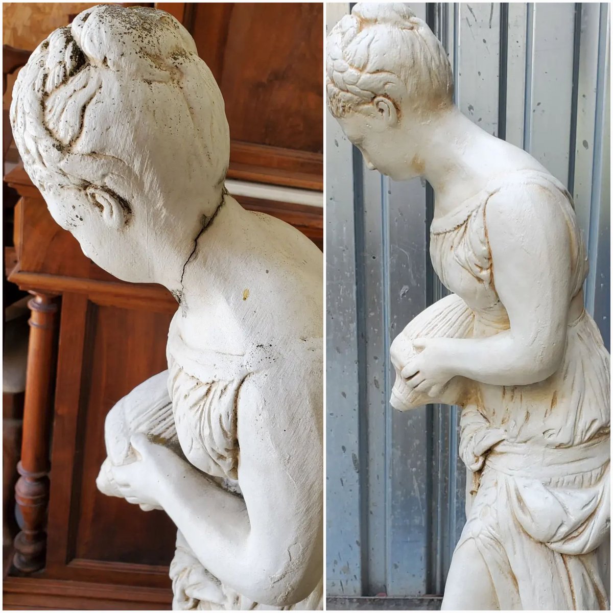 LaPorteVintage's tweet photo. Damaged outdoor concrete statue before & after #statuerestoration https://t.co/DVUhZs1Py2