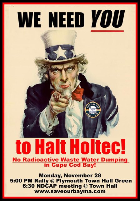 SaveOurBayMA's tweet image. Don't let Holtec contaminate Cape Cod Bay! 

   Holtec, a multi-billion dollar NJ corporation, wants to dump over a million gallons of Pilgrim's radioactive wastewater into our bay. But it's illegal!

  We need You to help us Halt Holtec!