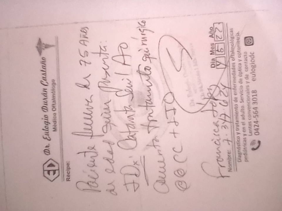 eduaroviedo6's tweet photo. @jorgerpsuv buenas tardes soy del estado lara mi madre necesita una operacion de cataratas ya que no ve ya por esta enfermedad tlf 02512733960 y 04267713351 carrera 4 entre calles 4y5 san jacinto barquisimeto estado lara https://t.co/3frXucF3eC