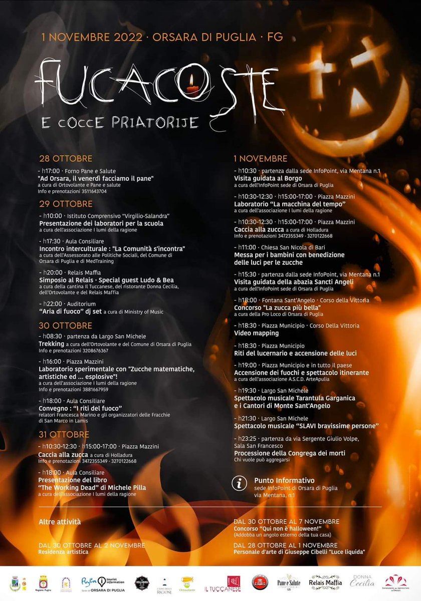 1 novembre Fucacoste la notte dei fuochi e delle zucche a Orsara, il programma ufficiale Eccolo il PROGRAMMA dei FUCACOSTE
rec24.it/2022/10/1-nove… tradizioni #1novembre #fucacoste #orsara #orsaradipuglia #weareinpuglia