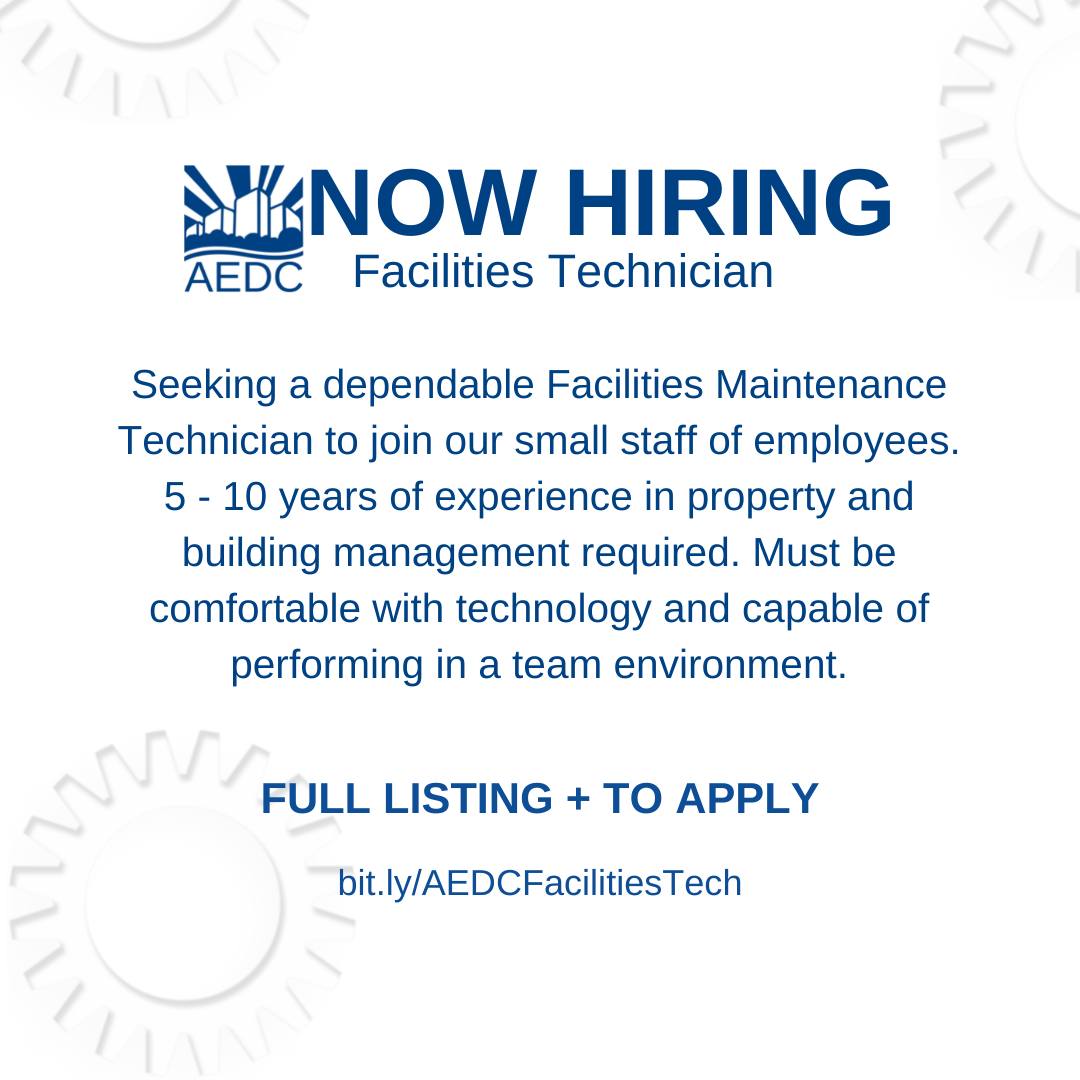 Join our team! AEDC is looking for a Facilities Maintenance Tech🛠️

More info + to apply here: bit.ly/AEDCFacilities…
#nowhiring #allentown #allentownedc