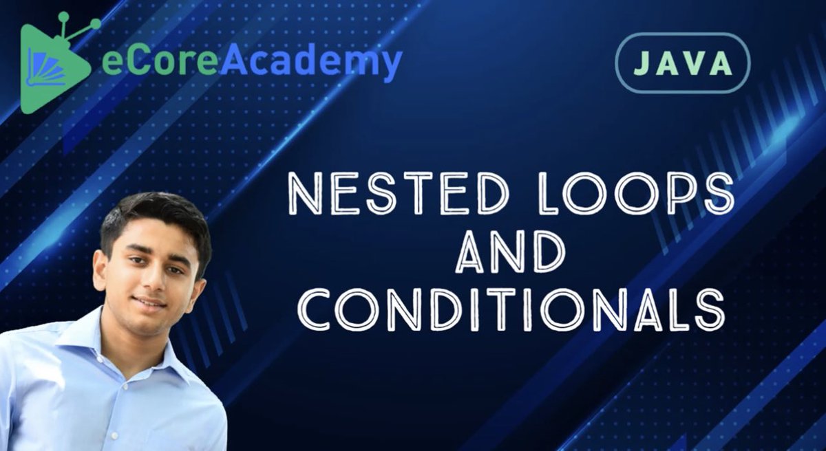 eCoreAcademy's tweet photo. Click the link to watch Ajay’s newest Java video “Nested Loops and Conditionals”

https://t.co/XfI4jmF9yp

#eCoreAcademy #EnrichmentCoreAcademy #remotelearning #online #elearning #STEM #howtos #enrichment #java #javascript #JavaOne https://t.co/qPOFog30dz