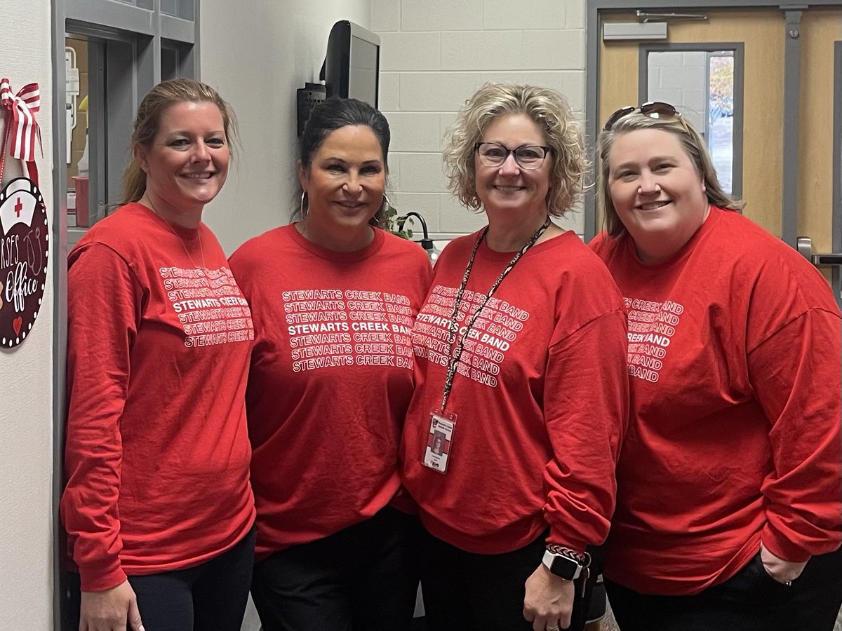 scmsband's tweet photo. Look at the best front office staff ever rocking their band shirts!! We’re so thankful for all these ladies do every single day ❤️ @SCMFalcons #everydaymatters #scmsband #bestever https://t.co/f0CwKKJkII