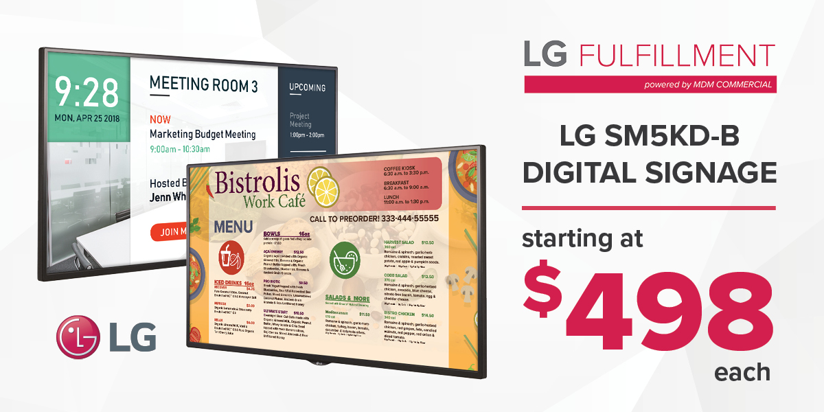 LGFulfillment's tweet photo. New Price Drop! For a limited time, take advantage https://t.co/qAjbQcgcuT of our closeout sale of 65” LG SM5KD-B digital signage monitors! https://t.co/I6LeojhwfR