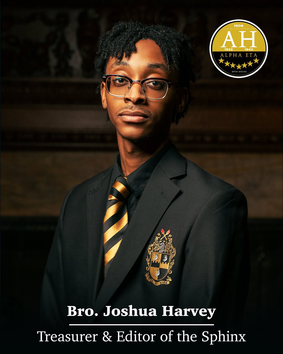 AlphaEta42's tweet photo. Within Alpha Eta, Bro. Joshua Harvey serves as Treasurer and Associate Editor to the Sphinx for the Chapter. Outside of the chapter, Bro. Harvey is a senior attending Harris-Stowe State University where he studies Urban Sociology. https://t.co/DWBLbmFVW3