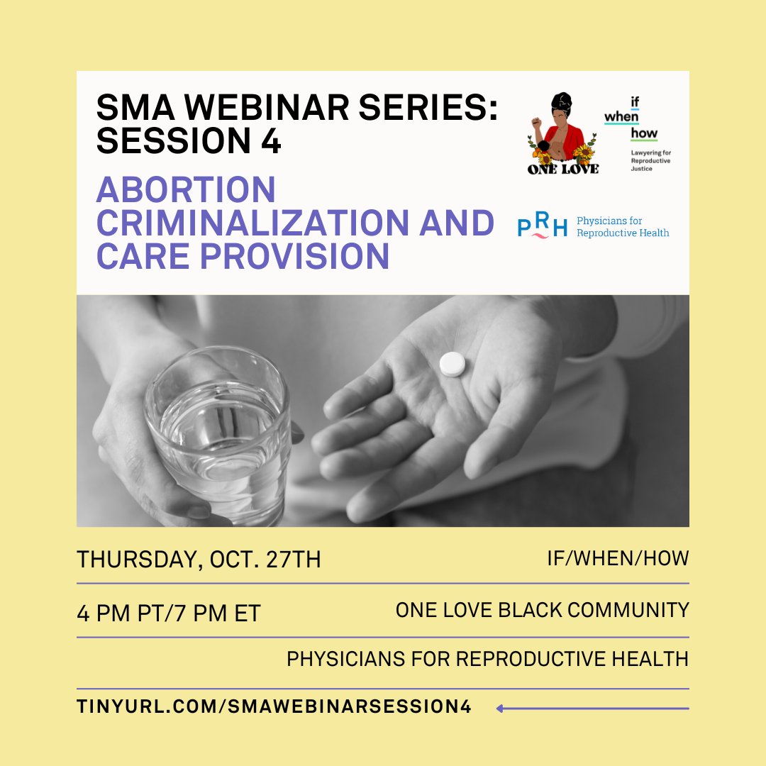 Seeking care should never end in criminalization. This Thursday, join us, One Love Black Community, and @prhdocs to discuss policing in hospitals, and how providers and social workers can protect people’s privacy and resist patient criminalization: tinyurl.com/SMAWebinarSess…