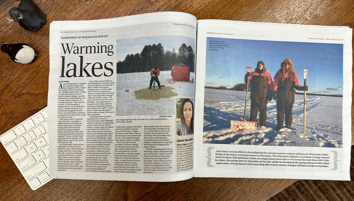 hildug's tweet photo. Icons of winter limnology @agorsky and @RockLinnea get a full page in the Wisconsin State Journal 🧊

#wisconsingothic @UWMadison @WiscLimnology 

https://t.co/GZB8s9LBeu https://t.co/D9igmzdeKK