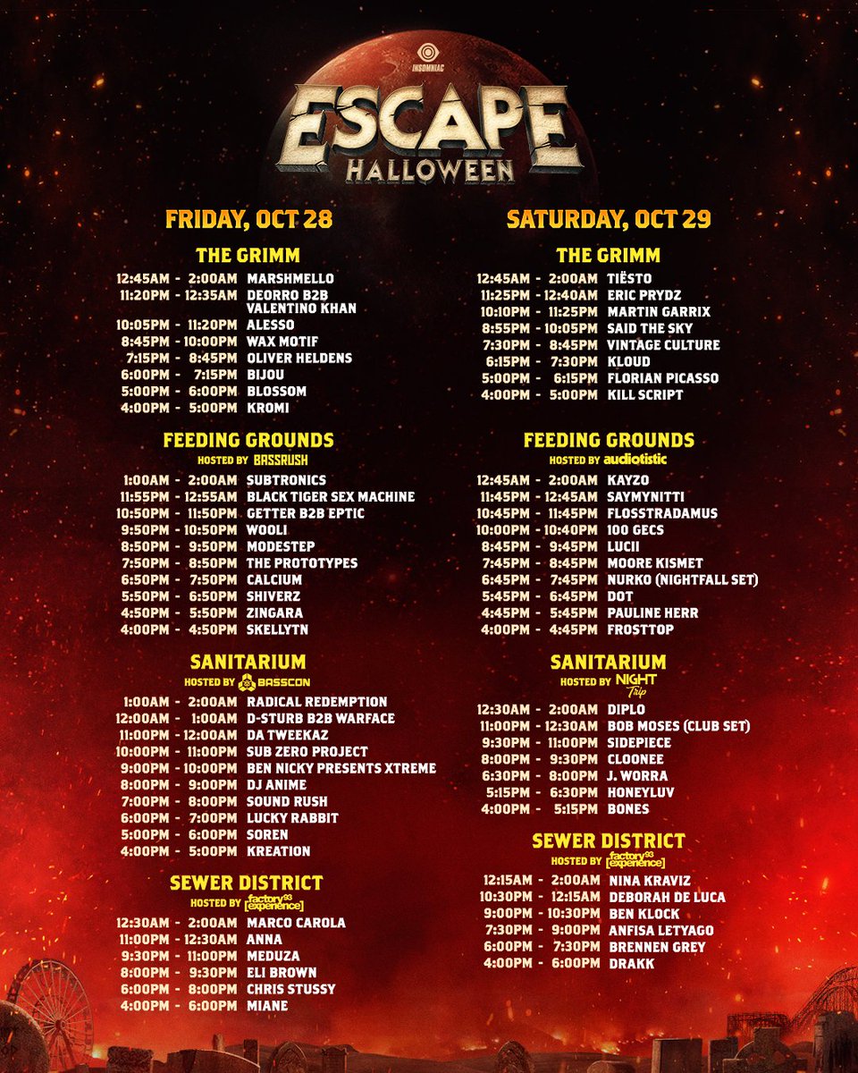 Escape Halloween schedule