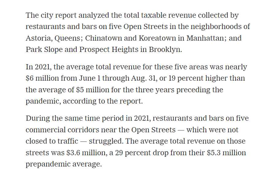 Open Restaurants (OR) is more than a business program, it's also a public space program &amp; <a href="/NYC_DOT/">NYC DOT</a> must continue to manage it

<a href="/Alfresco_NYC/">alfresco_nyc</a>'s letter to <a href="/NYCMayor/">Mayor Eric Adams</a> <a href="/NYCSpeakerAdams/">Adrienne Adams</a> follows a new report today (pic below) showing how OR corridors have flourished under the program