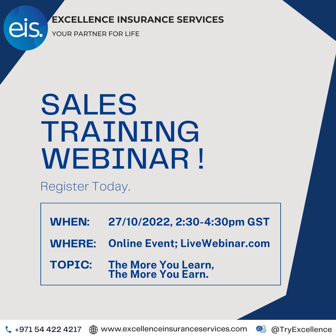 TryExcellence's tweet photo. EIS - Sales Training Live Session!
Join Us On 27th October, 2:30-4:30pm GST.
Webinar Link: https://t.co/XSoTlmZy5R

@MaktoumMohammed
@HamdanMohammed

#TryEIS #TryExcellence #webinar #personaldevelopment  #salestraining #salesdevelopment #Sales #SuccessTRAIN https://t.co/fl1gph0ADW