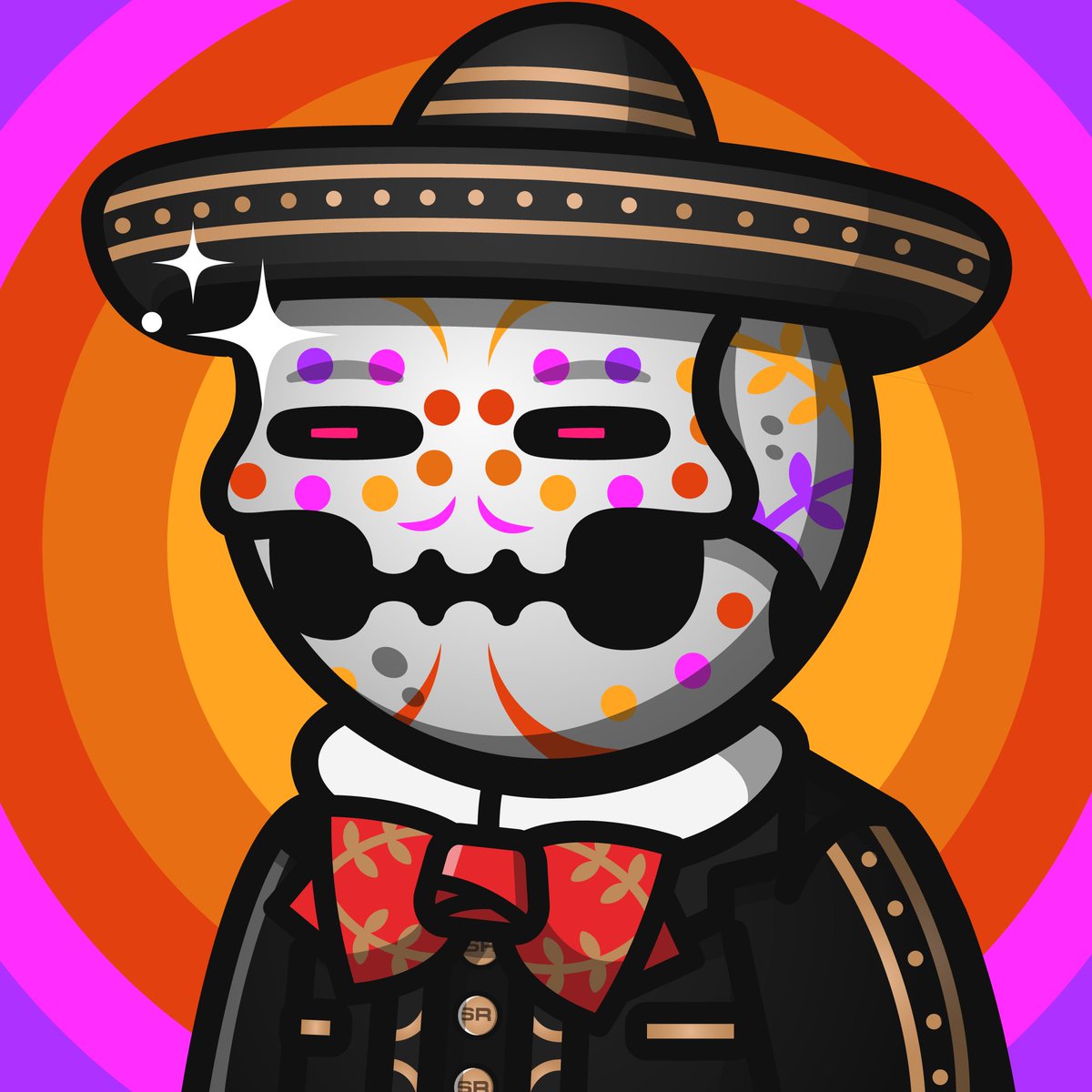 Here's my entry for the <a href="/SpaceRiders_NFT/">Space Riders</a> Halloween costume contest! 🎃👻🦇 The mask and bow are made out of construction paper. 🤗 Then I built a frame on the back of the mask with balsam wood to keep it standing! I may have a few papercuts. 😂🍻🏄 #SpaceRiders  #SRCostumeContest