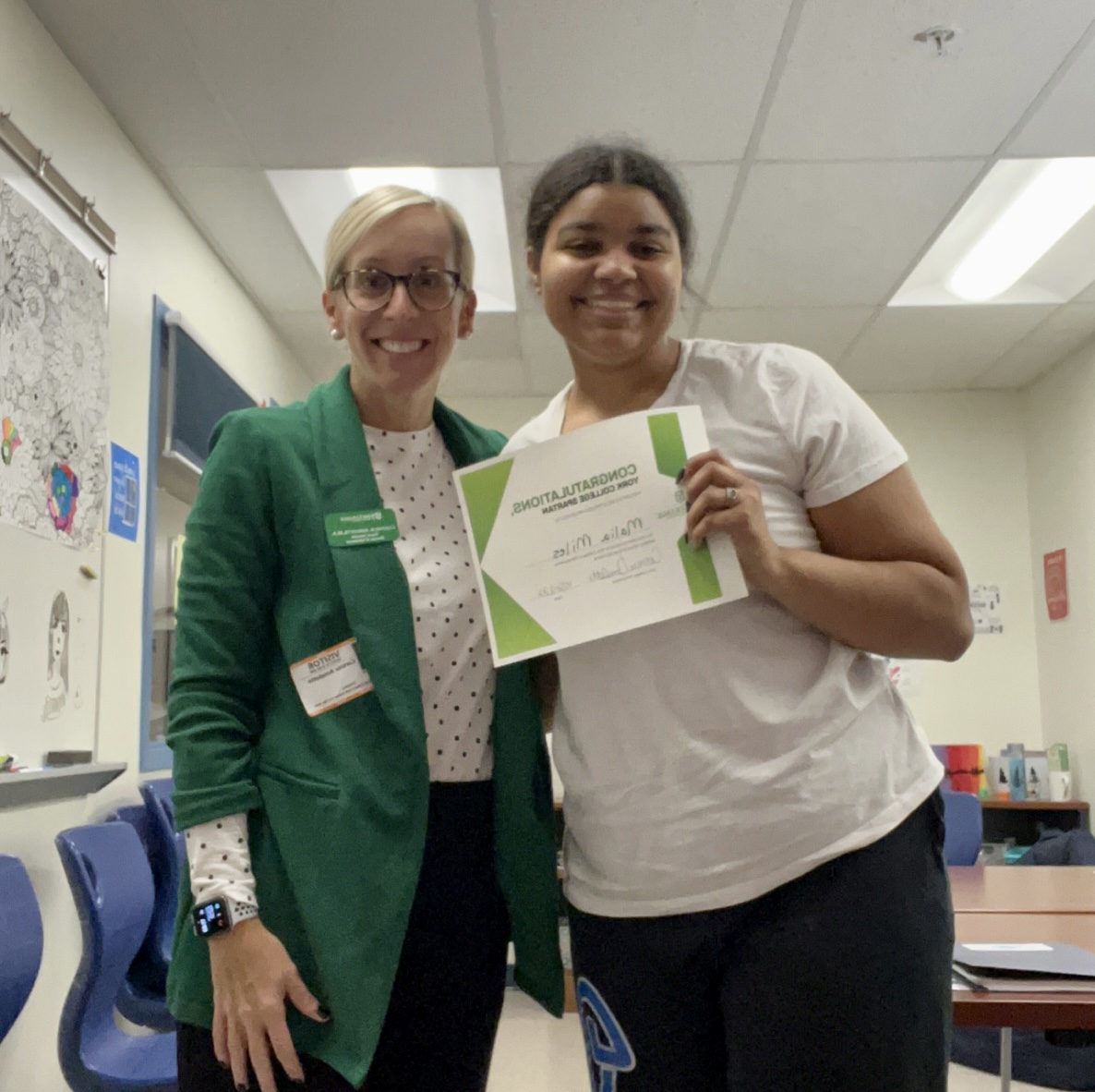 Big shoutout to Malia Miles and the 16 other students from Patapsco High School who were accepted to York College for Fall 2023!

We can't wait to see you on campus, future Spartans! 💚  🎉