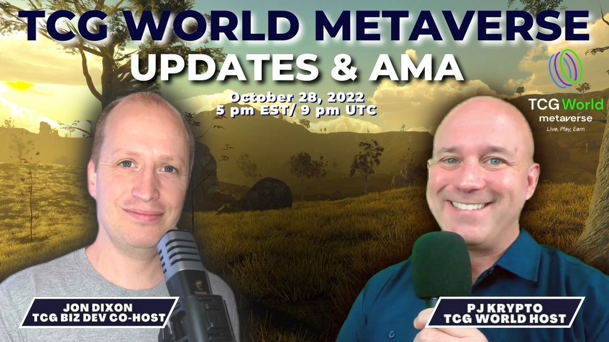 🚨 GIVEAWAY 🚨

Join the #TCGWorld AMA this Friday! 🌍

→ Enter for a Chance to Win a Free Silver Plot or Dragon CC NFT!
 
How to Enter:
1️⃣ Follow: <a href="/OfficialTCGCoin/">TCG World</a> &amp; <a href="/PjKrypto/">PJ Krypto</a>
2️⃣ Like, RT, &amp; Tag 3 Friends
3️⃣ Tune into the AMA

Click the Link Below! ⬇️
youtu.be/kU8c7R4sgpY