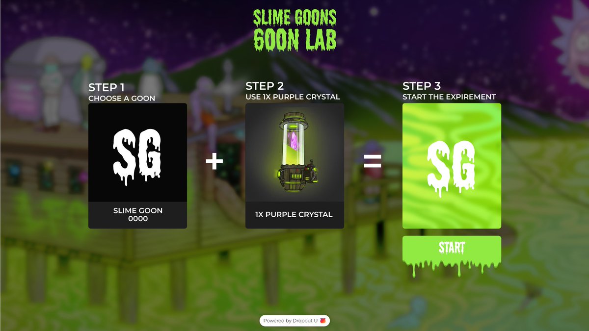 .<a href="/SlimeGoonsNFT/">Slime Goons 🧪</a> Goonification is now live!

Powered by Dropouts! 🐻

Who's next? 👀