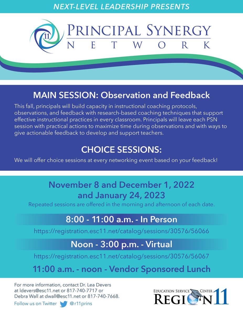 Principals! Register for our Principal Synergy Network Sessions <a href="/ESCRegion11/">ESC Region 11</a> today!