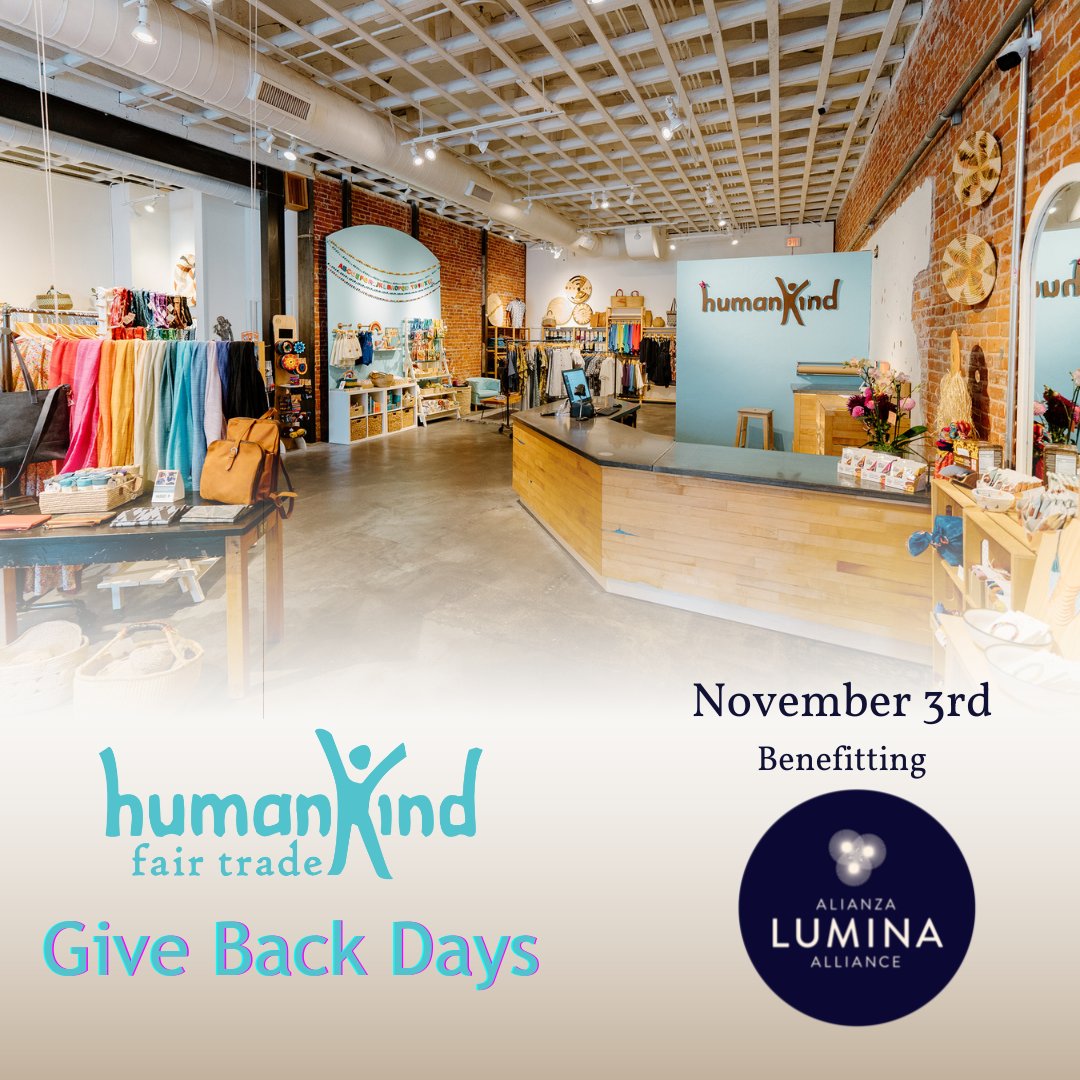 Did you hear the exciting news? NOVEMBER 3rd is Lumina Alliance Day at HumanKind FairTrade (@humankindft)! Have you visited their new location yet? 10% of your purchases made on Thursday, November 3rd will be donated to Lumina Alliance.