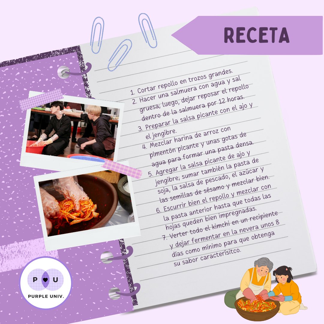 purple_univ's tweet photo. 📲 En el siguiente post podrás revisar la receta de este platillo y conocer algunos datos extra ✨🧑🏻‍🍳
Cuéntanos en los comentarios si te animarías a prepararlo 🤗💜
#bts #btsarmy #btspicks #PurpleUniv #kimchi #jimin #parkjimin https://t.co/WmSgM9IhbE