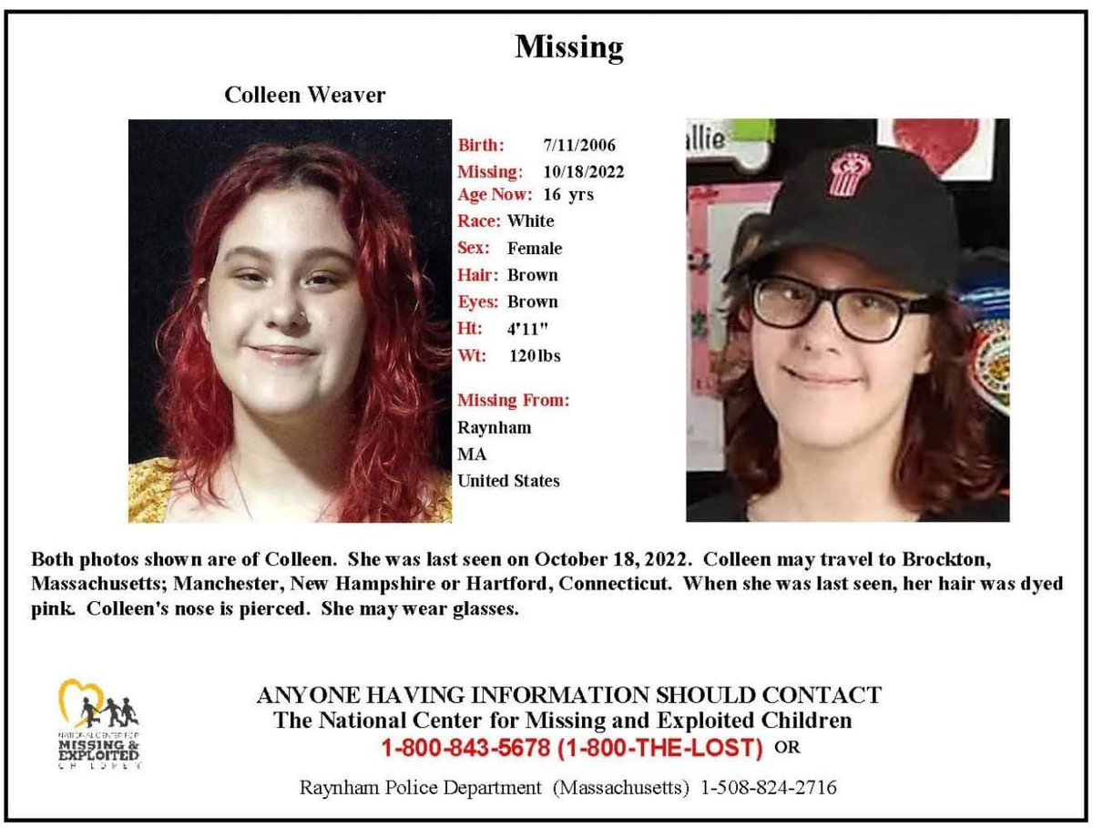 An investigation indicates she may have traveled 100 miles which could include Springfield, Provincetown, Bristol, Conn., Hartford, Conn., Wells, Maine, Concord, N.H., Portsmouth, N.H., Manchester, N.H., Keene, N.H., &amp; Brattleboro, Vt. #7news 

📞PD: 508-824-2717 or 911